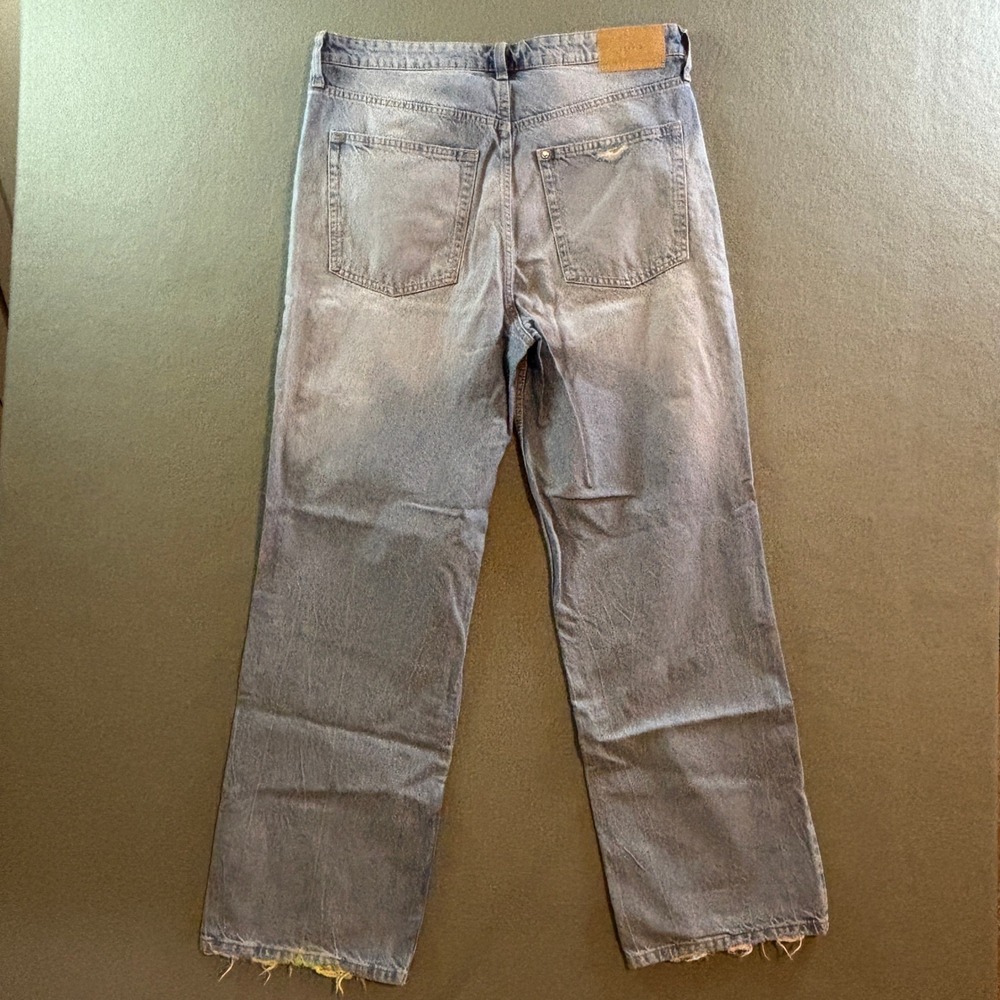 H&M &Denim Ultra High Waist Wide Leg Distressed Jeans Womens 14 Blue Denim - Picture 7 of 8